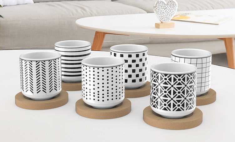 Le coffret de 6 tasses à café + sous tasses
