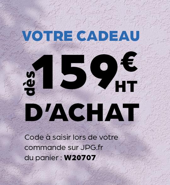 Code promo JPG à saisir : Votre cadeau dès 159 € HT d'achat. Code à saisir lors de votre commande sur JPG.fr du panier : W20707
